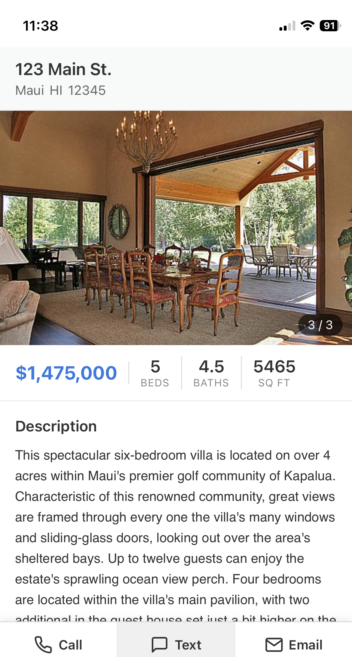 Agent Text mobile listing page on a smartphone